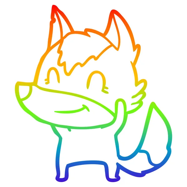 Rainbow gradient linje ritning Friendly tecknad varg — Stock vektor