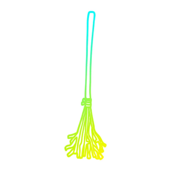 Cold gradient line drawing cartoon magic broom — Stock Vector