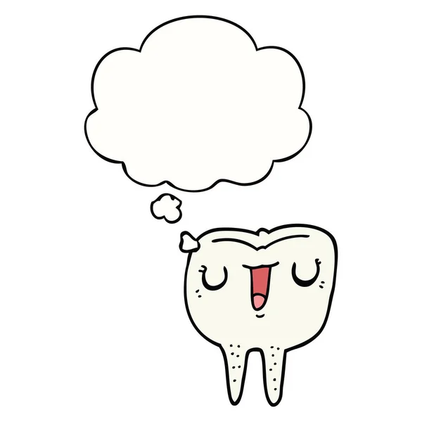 Karikatür mutlu diş ve düşünce balonu — Stok Vektör