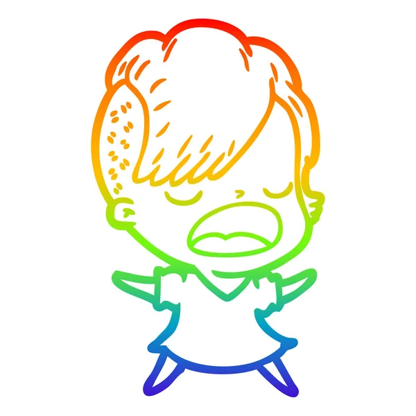 Rainbow gradien line drawing cartoon cool hipster girl talking - Stok Vektor