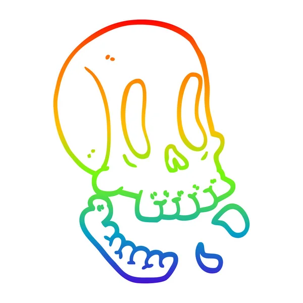 Linea gradiente arcobaleno disegno divertente cartone animato cranio — Vettoriale Stock