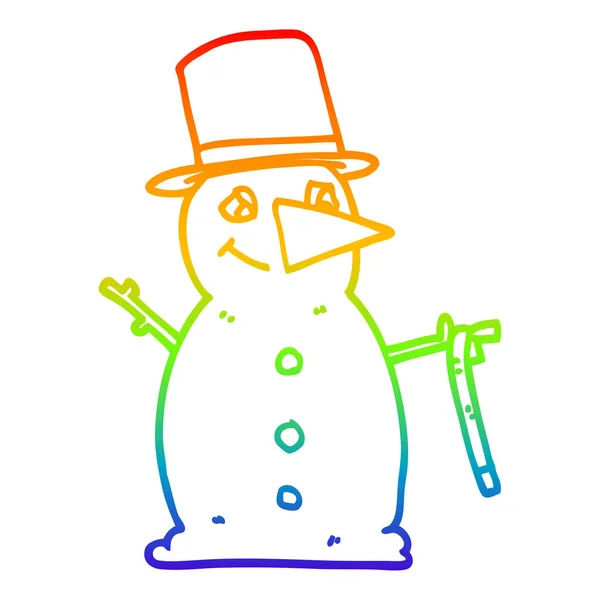 Rainbow gradient line drawing cartoon snowman — Stock Vector