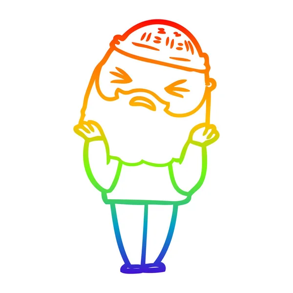 Arco iris gradiente línea dibujo dibujos animados hombre con barba — Vector de stock