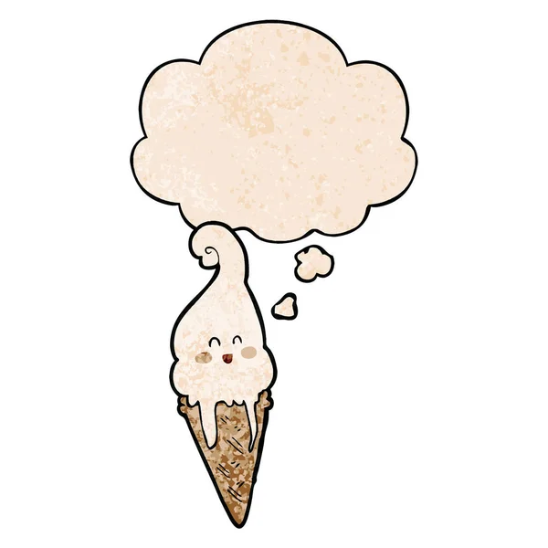 Desenho animado sorvete e bolha de pensamento no padrão de textura grunge s — Vetor de Stock