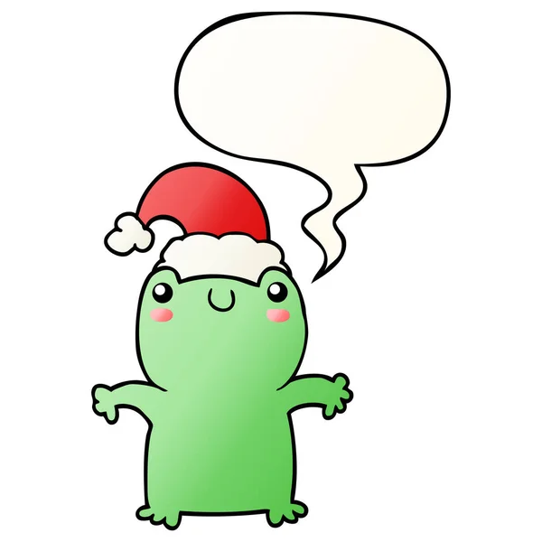 Niedlicher Cartoon-Frosch mit Weihnachtsmütze und Sprechblase in smo — Stockvektor