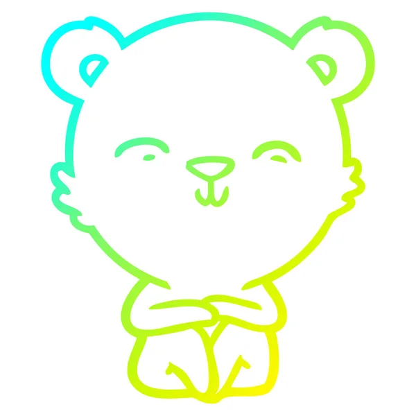 Frío gradiente línea dibujo feliz dibujos animados oso sentado — Vector de stock