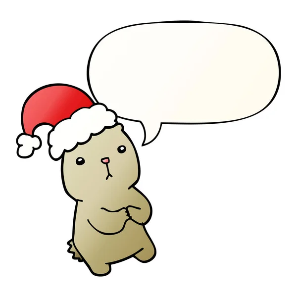 Dibujos animados de Navidad oso preocupante y burbuja de habla en grado suave — Vector de stock