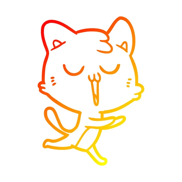 Warm gradient line drawing cartoon cat singing — Stock Vector