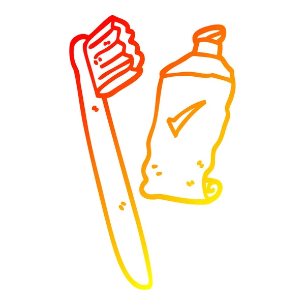 Linha gradiente quente desenho cartoon escova de dentes e colar — Vetor de Stock