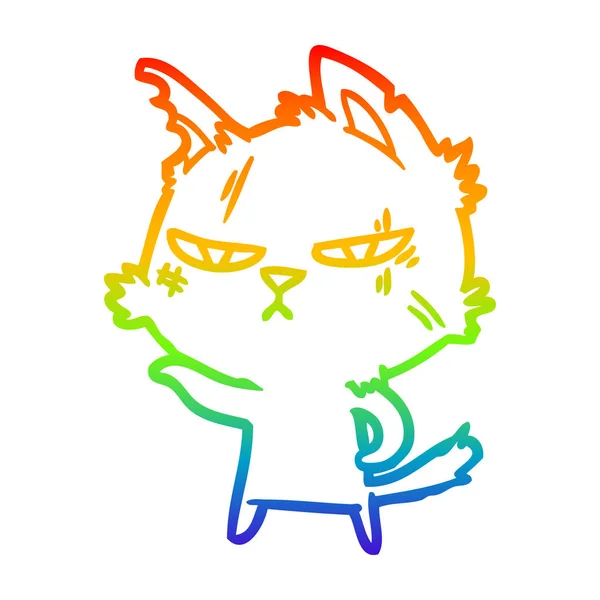 Regenboog gradiënt lijntekening stoere cartoon kat — Stockvector