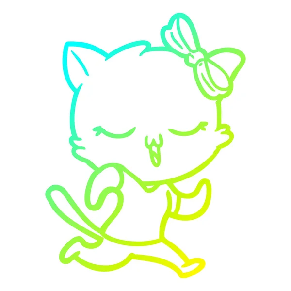 Ligne de dégradé froid dessin chat dessin animé avec arc sur la tête — Image vectorielle