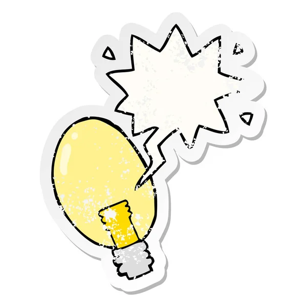 Karikatür elektrik ışığı ve konuşma balonu sıkıntılı etiket — Stok Vektör