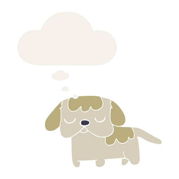 レトロなスタイルでかわいい漫画の子犬と思考バブル — ストックベクタ