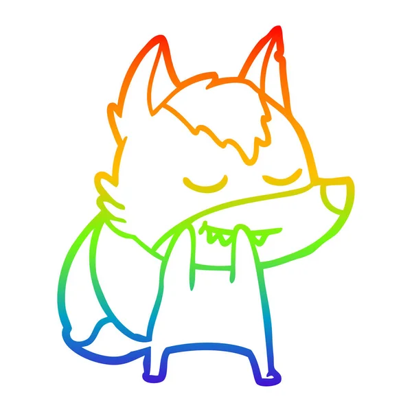 Arco-íris linha gradiente desenho rindo desenho animado lobo — Vetor de Stock