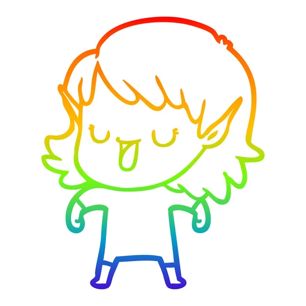 Rainbow gradient ligne dessin dessin animé elfe fille — Image vectorielle