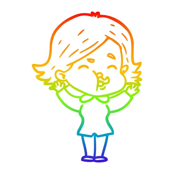 Arco iris gradiente línea dibujo dibujos animados chica tirando de la cara — Vector de stock