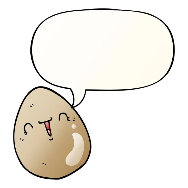 Huevo de dibujos animados y burbuja del habla en estilo gradiente suave — Vector de stock
