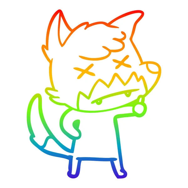 Rainbow gradient line drawing cartoon dead fox — Stock Vector