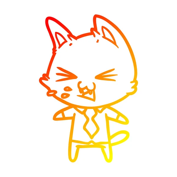 Warm gradient line drawing cartoon cat wearing shirt hissing — Stock Vector