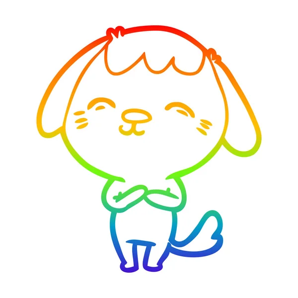 虹のグラデーションラインは幸せな漫画の犬を描く — ストックベクタ