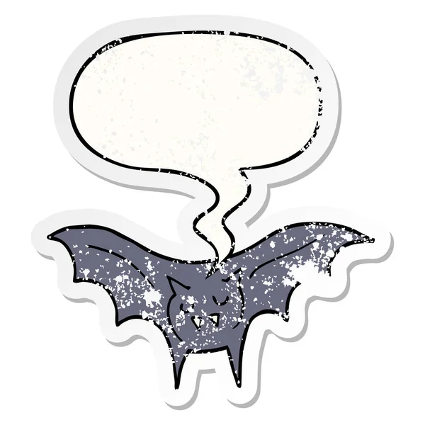 Desenho animado vampiro morcego e fala bolha angustiado adesivo —  Vetores de Stock