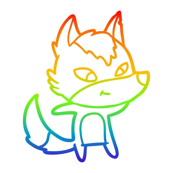 Rainbow gradient ligne dessin sympathique dessin animé loup — Image vectorielle