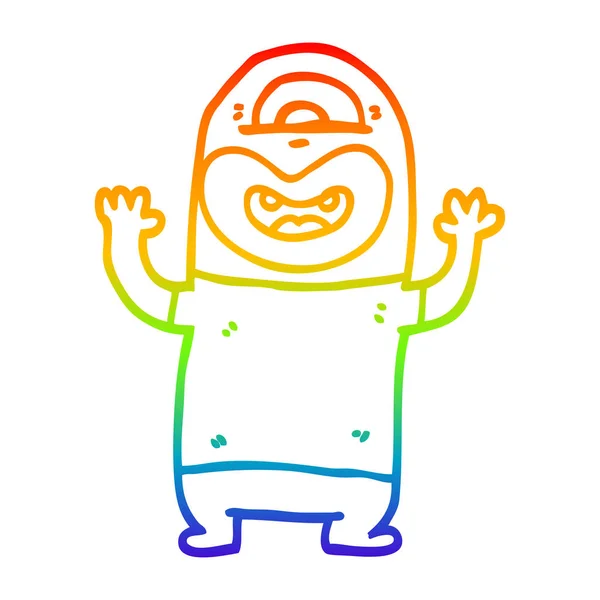 Linea gradiente arcobaleno disegno cartone animato mostro alieno — Vettoriale Stock