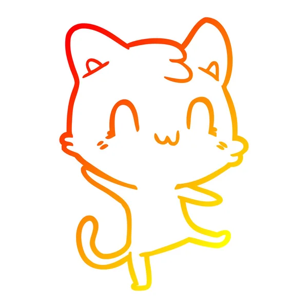 Línea de gradiente caliente dibujo dibujos animados gato feliz — Vector de stock