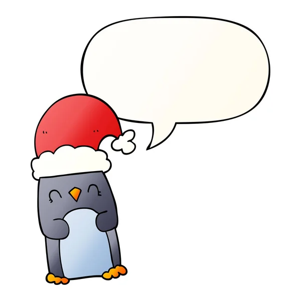Pingouin dessin animé et bulle d'expression dans un style de dégradé lisse — Image vectorielle