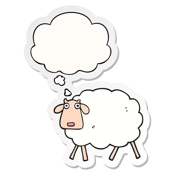 Dessin animé moutons et bulle de pensée comme un autocollant imprimé — Image vectorielle