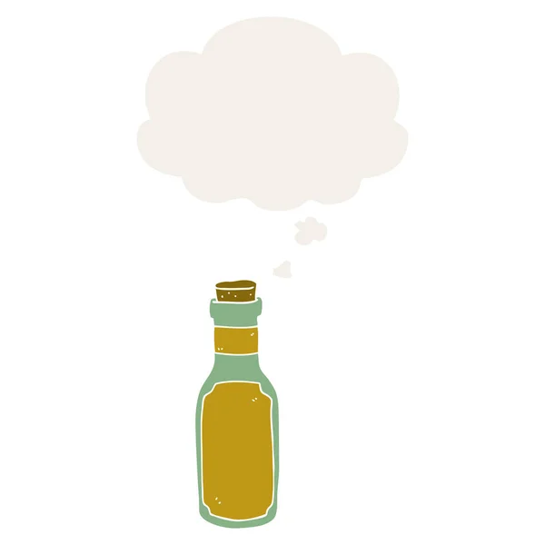 Cartoon potion bottle and thought bubble in retro style — Stock Vector