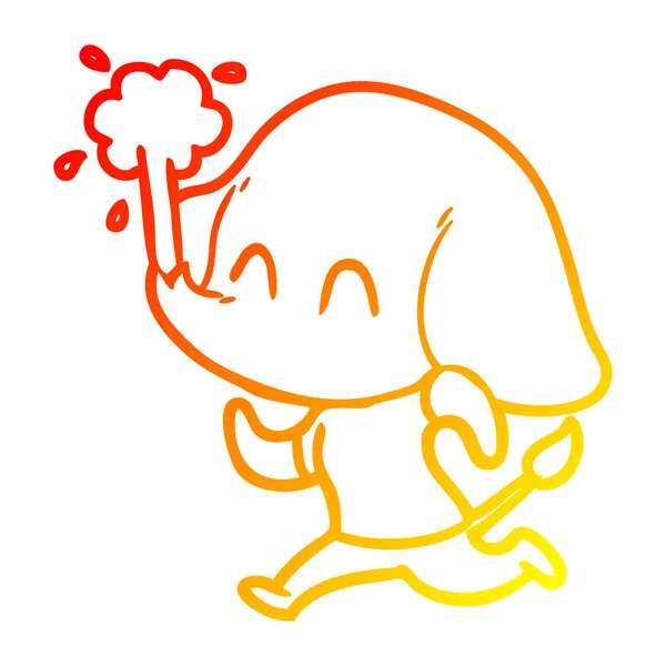 Teplá Přechodová čára kreslení roztomilá kreslená sloní voda — Stockový vektor