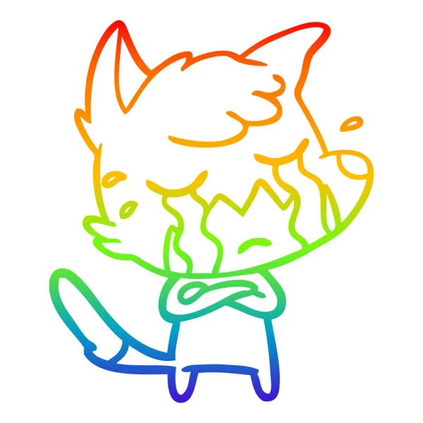 Rainbow gradient linje ritning Crying Fox Cartoon — Stock vektor