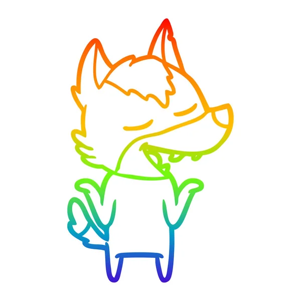 Regenboog gradiënt lijntekening cartoon Wolf lachen — Stockvector