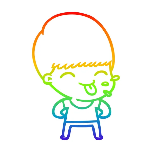 Rainbow gradient line drawing funny cartoon boy — Stock Vector