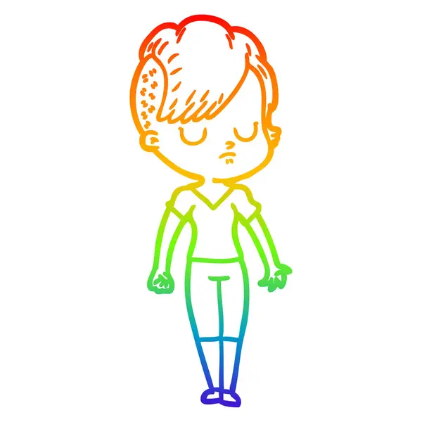 Arco iris gradiente línea dibujo dibujos animados mujer — Vector de stock