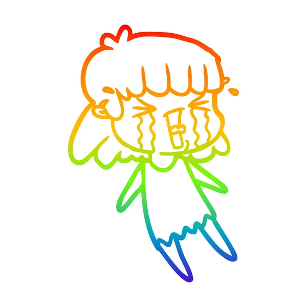 Rainbow gradient ligne dessin dessin animé femme en larmes — Image vectorielle