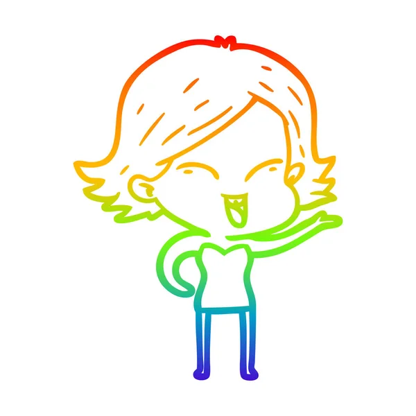 Rainbow gradient ligne dessin heureux dessin animé fille — Image vectorielle