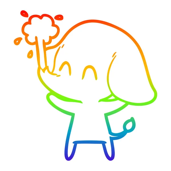 Rainbow gradient linje ritning söt tecknad elefant sprutande Wat — Stock vektor