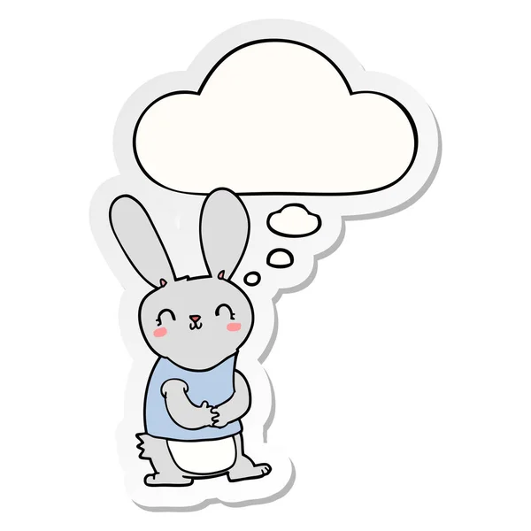 Simpatico coniglio cartone animato e bolla pensiero come adesivo stampato — Vettoriale Stock