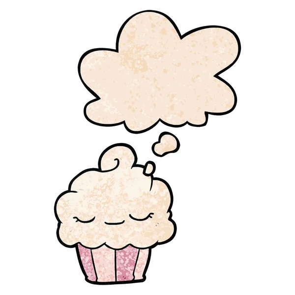 Cartoon cupcake en dacht bubble in grunge textuur patroon sty — Stockvector