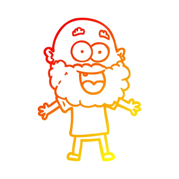 Warm gradient line drawing cartoon crazy happy man with beard — Stock Vector