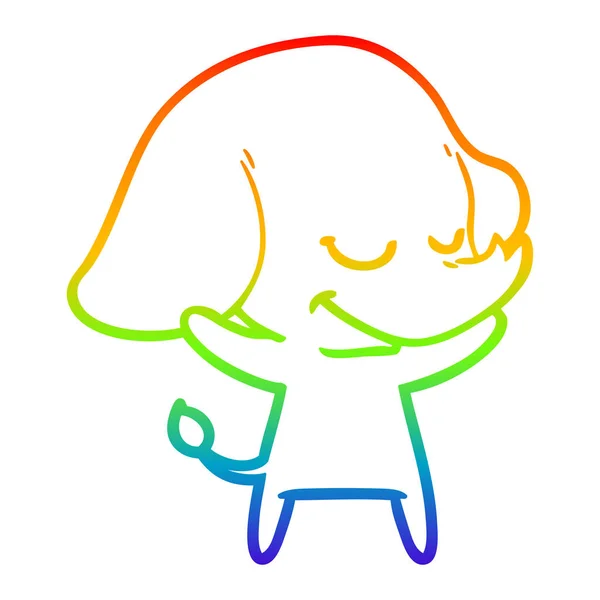 Arco iris gradiente línea dibujo dibujos animados sonriente elefante — Vector de stock