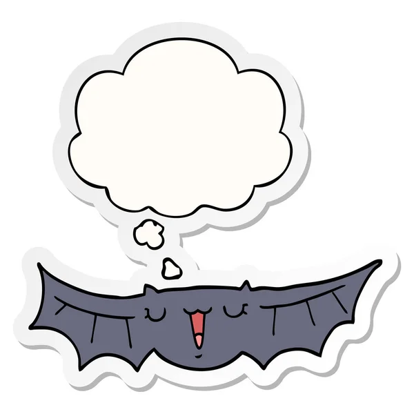 Morcego dos desenhos animados e bolha de pensamento como um adesivo impresso — Vetor de Stock