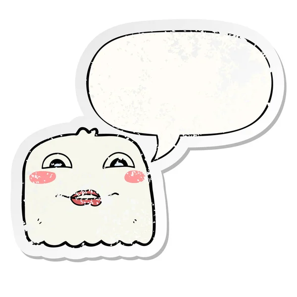Cartoon ghost and speech bubble distressed sticker — Stock Vector