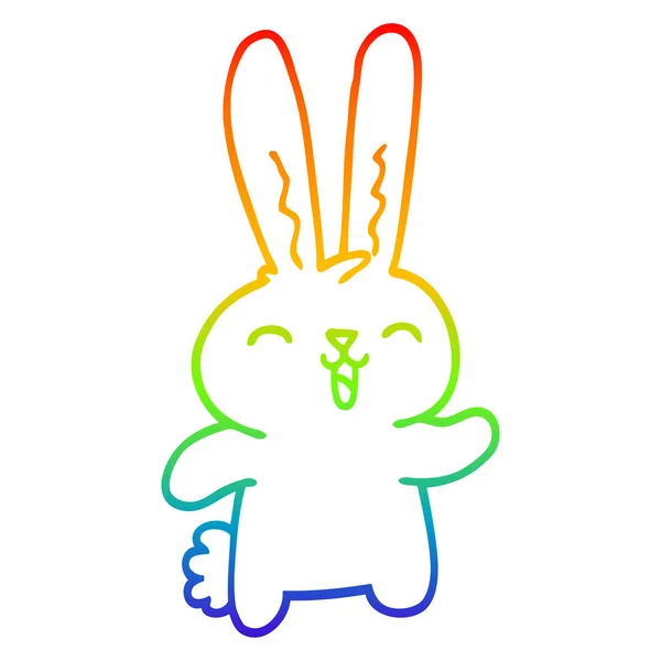 Gökkuşağı degrade çizgi çizim karikatür mutlu tavşan — Stok Vektör