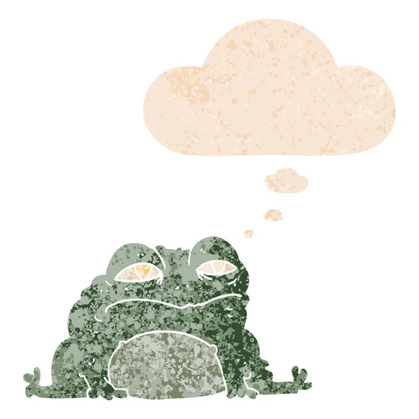 Cartoon Toad en dacht bubble in retro getextureerde stijl — Stockvector