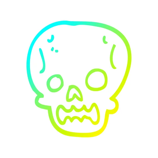 Froid dégradé ligne dessin dessin dessin animé halloween crâne — Image vectorielle