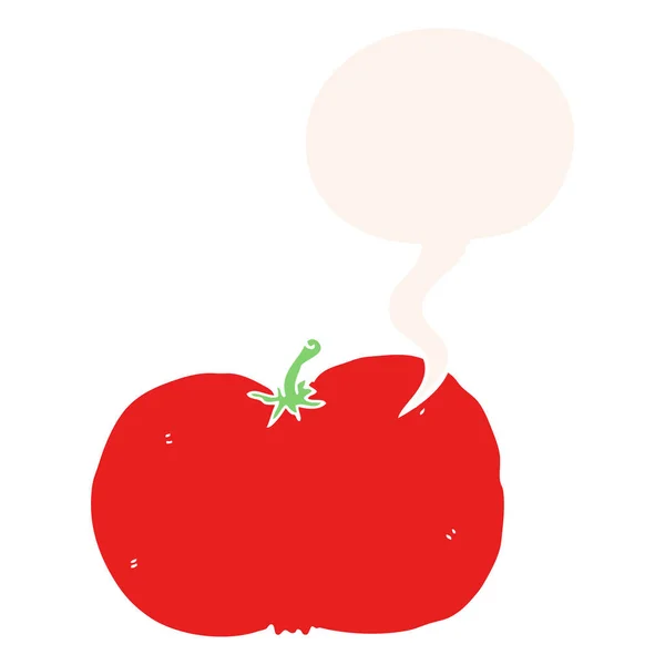 Cartoon tomato and speech bubble in retro style — Stock Vector