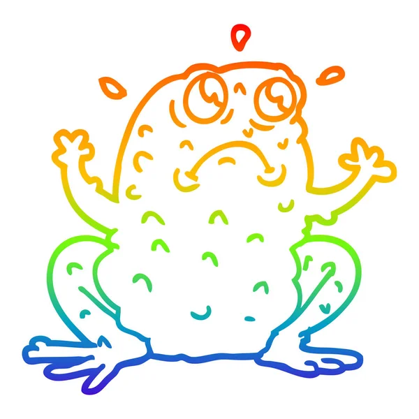 Linea gradiente arcobaleno disegno cartone animato rospo nervoso — Vettoriale Stock